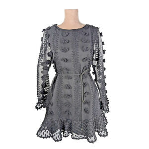Hello Molly FINALLY HOME DRESS BLACK Medium 3D Long Sleeve Lace
